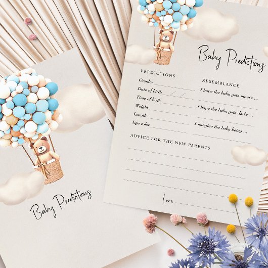 Papier Prédictions Baby shower Jeu Conseil Ours Ballons