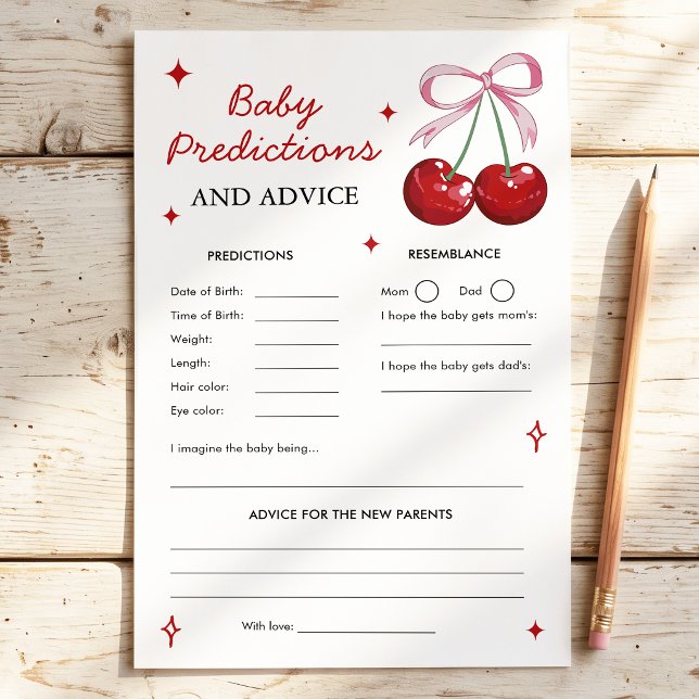 Papier Prédictions de bébé Cerise sur le gâteau Jeu de Ba (Créateur téléchargé)