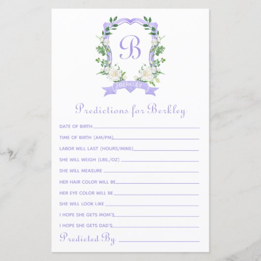 Papier Prédictions de bébé crête florale pourpre (Devant)