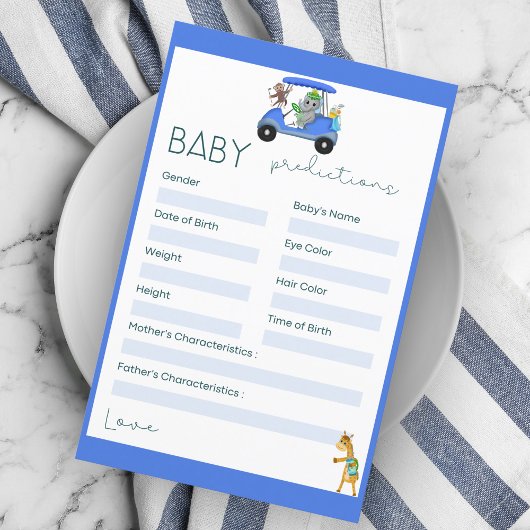 Papier Prédictions de bébé Éléphant & Singe Golf Shower