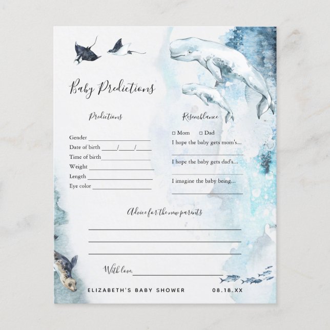 Papier Prédictions de bébé | Jeu de Baby Shower (Devant)