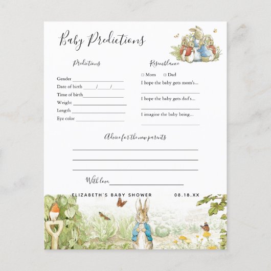 Papier Prédictions de bébé | Jeu de Baby Shower (Devant)