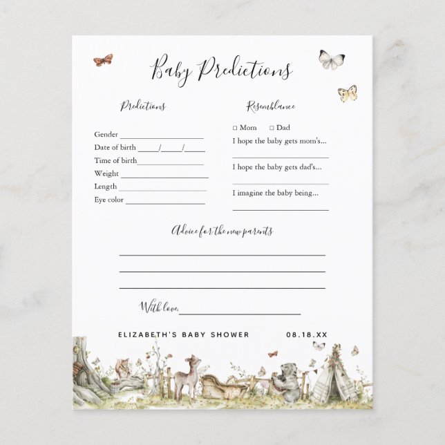 Papier Prédictions de bébé | Jeu de Baby Shower (Devant)