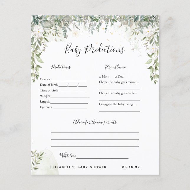 Papier Prédictions de bébé | Jeu de Baby Shower (Devant)