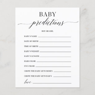 Papier Prédictions de bébé Jeux de Baby shower minimalist