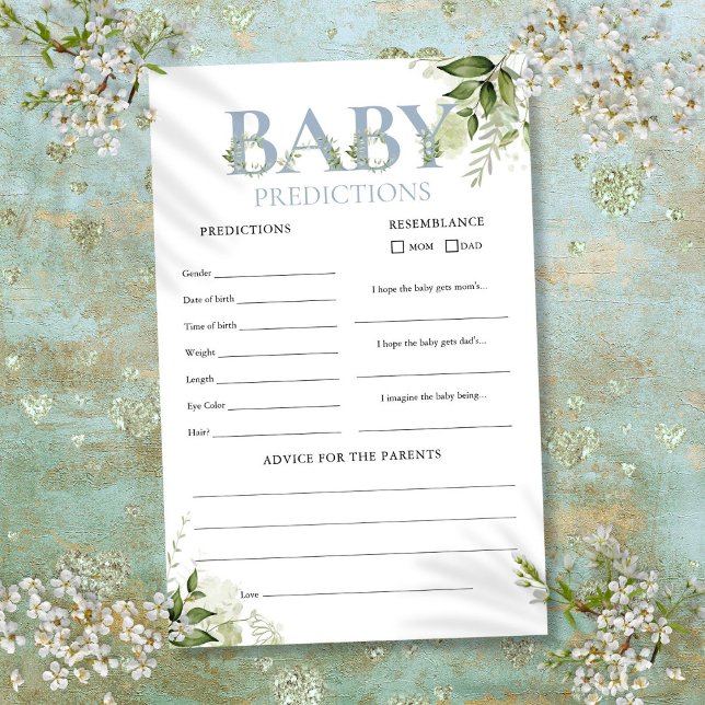 Papier Prédictions de bébé Verdure Jeu de baby shower (Baby Predictions Greenery Baby Shower Game)