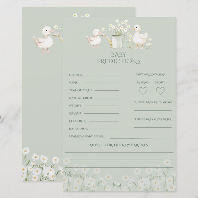 Papier Prédictions de Canards Mignons & de Marguerites Je (Devant / Derrière)