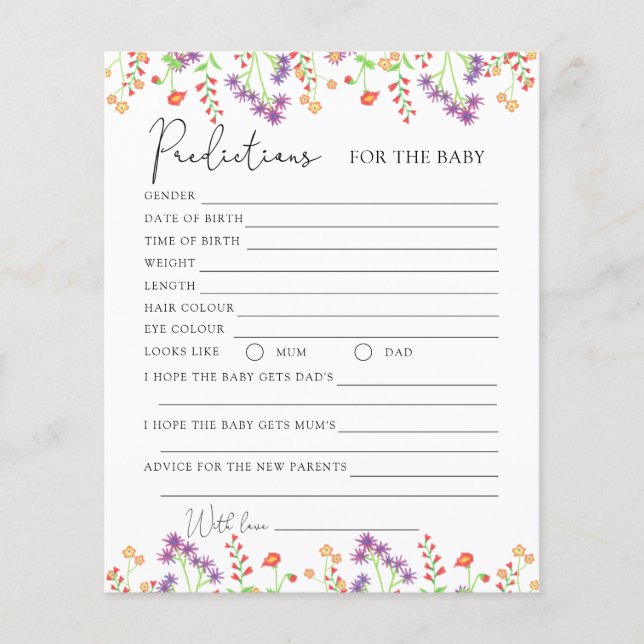 Papier Prédictions de fleurs sauvages pour bébé (Devant)