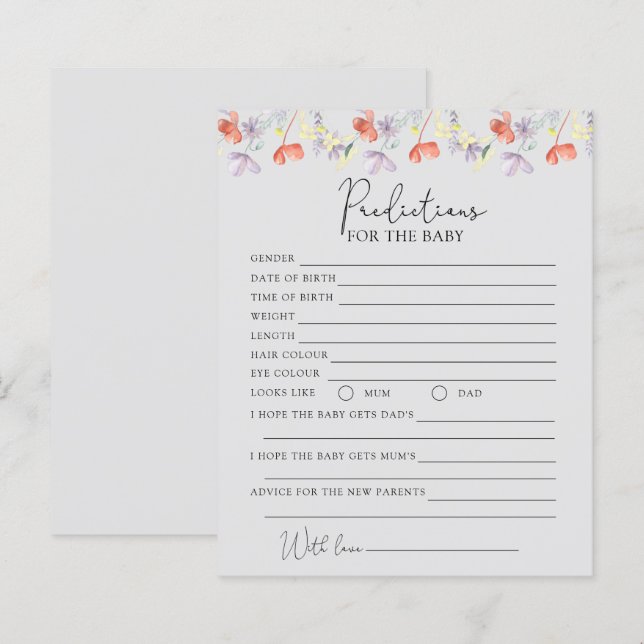 Papier Prédictions de fleurs sauvages pour bébé (Devant / Derrière)