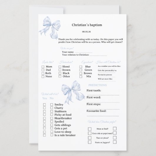 Papier Prédictions de ruban bleu et jeu de conseils pour (Devant)