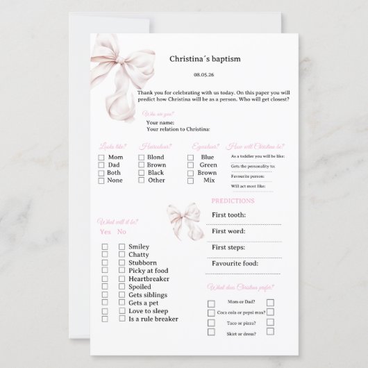 Papier Prédictions de ruban rose et jeu de conseils pour (Devant)