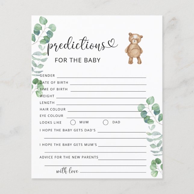 Papier Prédictions d'ours eucalyptus pour bébé (Devant)