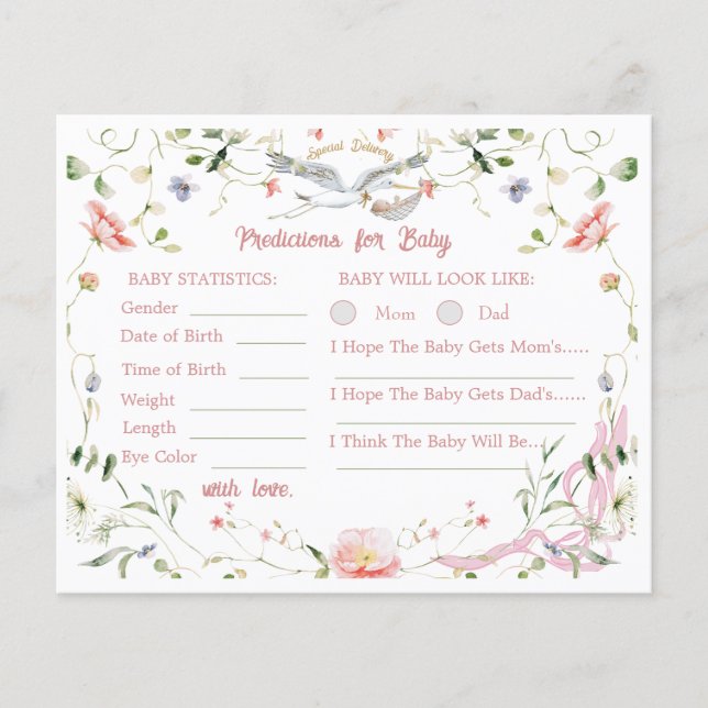 Papier Prédictions du Baby shower de ruban Fleur sauvage  (Devant)