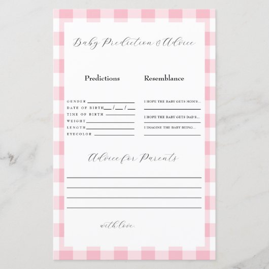Papier Prédictions En vichy bébé rose (Devant)