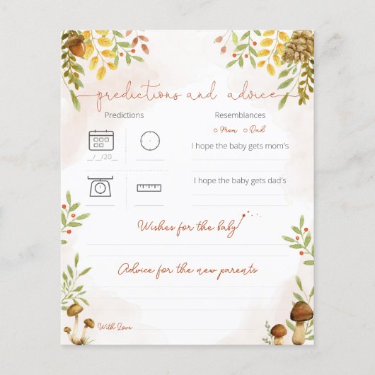 Papier Prédictions et conseils, Baby shower des bois (Devant)