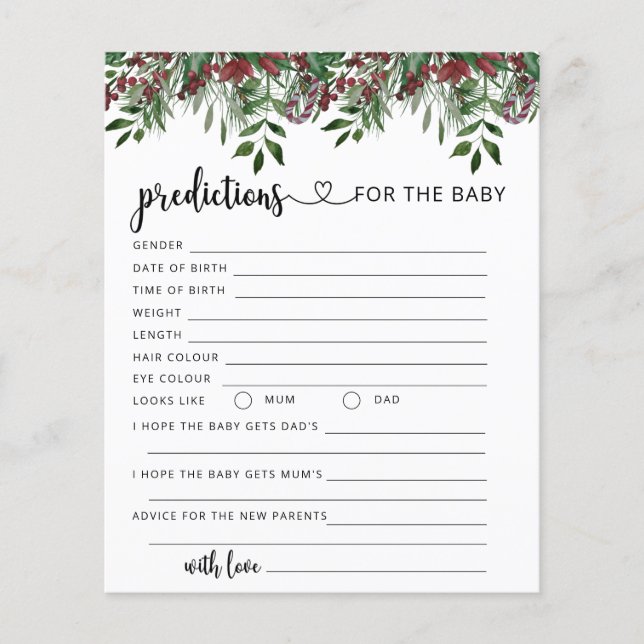 Papier Prédictions et conseils de bébé pour le sapin de N (Devant)