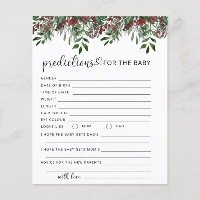 Papier Prédictions et conseils de Noël pour bébé en feuil (Devant)
