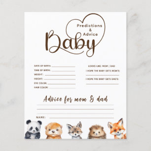 Papier Prédictions et conseils jeu pour Baby Shower Anima