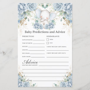Papier Prédictions et conseils pour Baby Shower d'éléphan