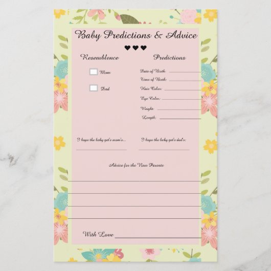 Papier Prédictions et conseils pour bébé (Devant)