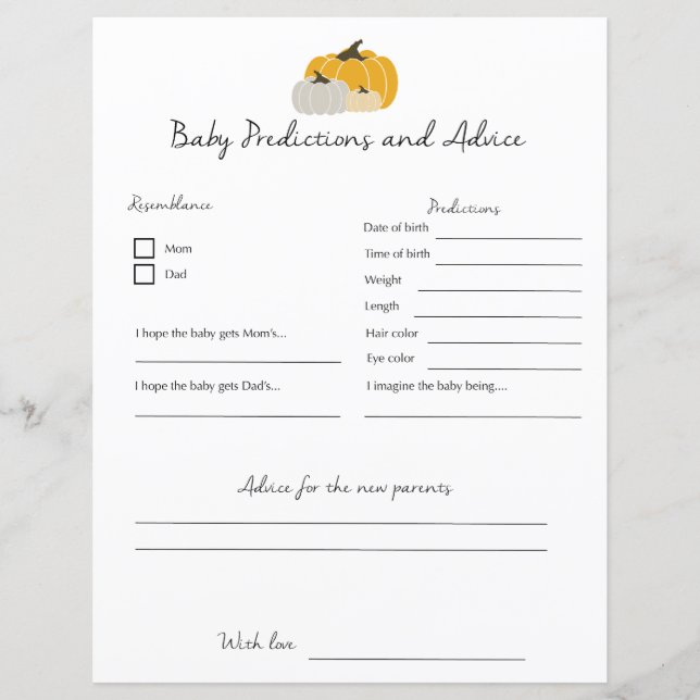 Papier Prédictions et conseils pour bébé (Devant)