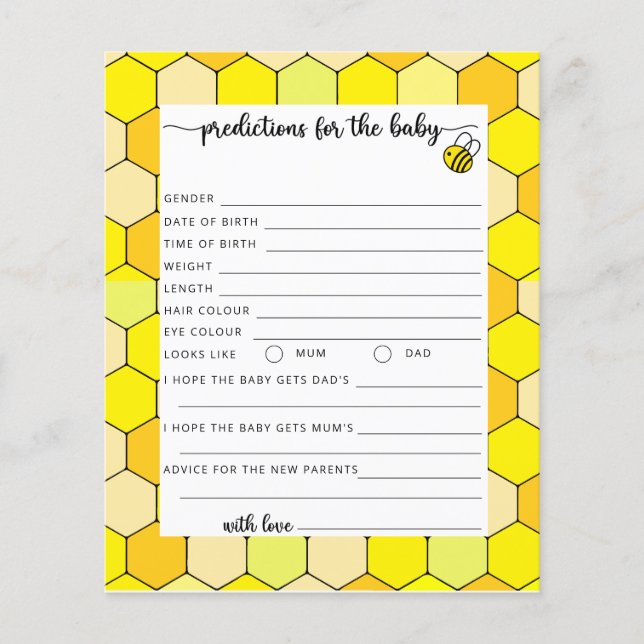 Papier Prédictions et conseils pour bébé abeille (Devant)