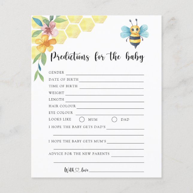 Papier Prédictions et conseils pour bébé abeille florale (Devant)