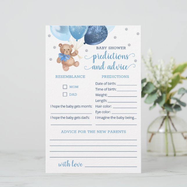 Papier Prédictions et conseils pour bébé Baby shower Tedd (Debout devant)