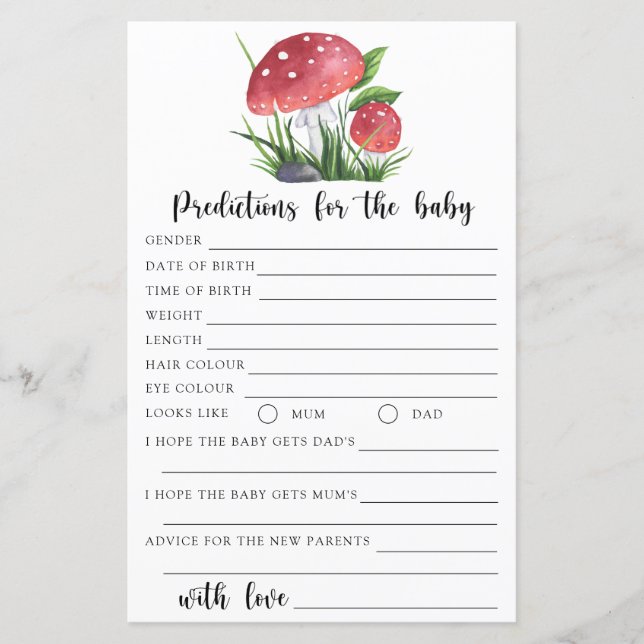 Papier Prédictions et conseils pour bébé champignon d'aut (Devant)