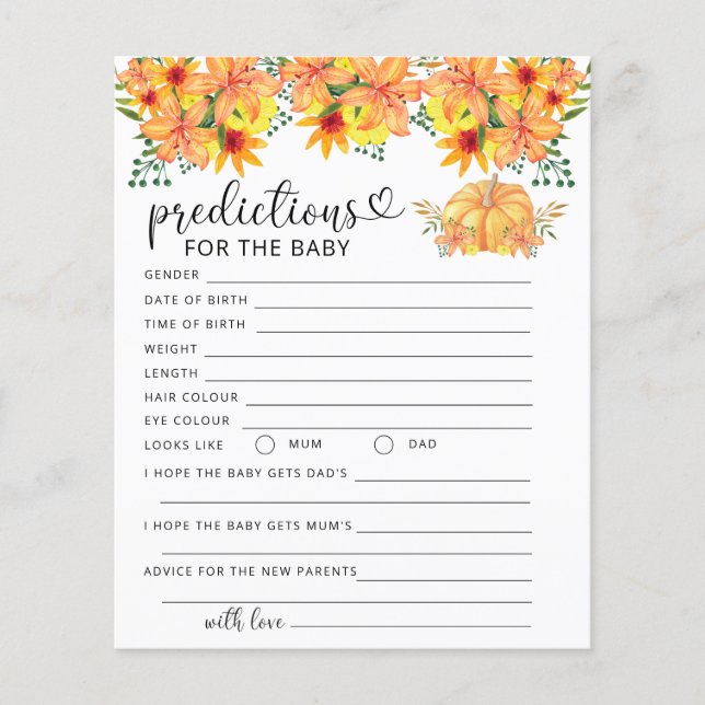 Papier Prédictions et conseils pour bébé citrouilles d'au (Devant)