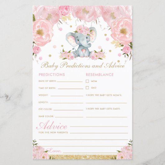 Papier Prédictions et conseils pour bébé éléphant floral (Devant)
