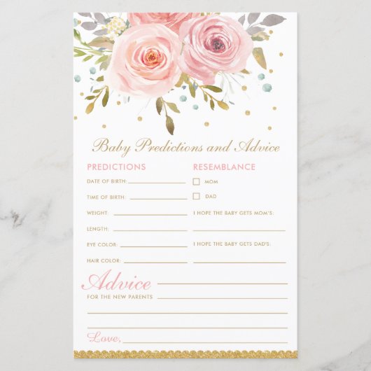 Papier Prédictions et conseils pour bébé floral rose pâle (Devant)