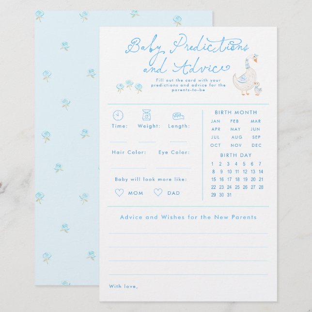 Papier Prédictions et conseils pour bébé Jeu de baby show (Devant / Derrière)