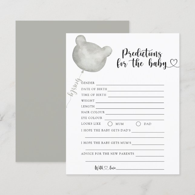 Papier Prédictions et conseils pour bébé ours (Devant / Derrière)