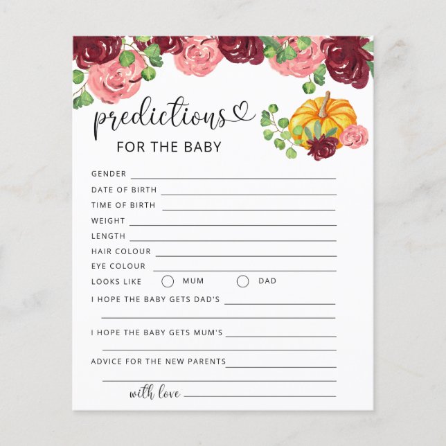 Papier Prédictions et conseils pour bébé petite citrouill (Devant)
