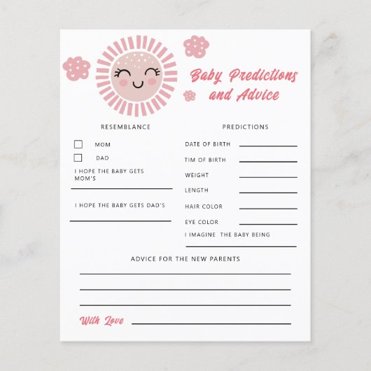 Papier Prédictions et conseils pour bébé Pink Sunshine  (Devant)