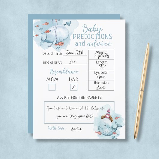 Papier Prédictions et conseils pour bébé pour une baby sh