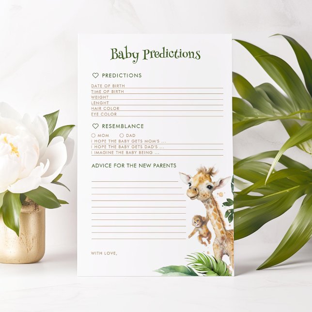 Papier Prédictions et conseils pour bébé Safari Animaux J (Baby Predictions Safari Animals Game Cards)