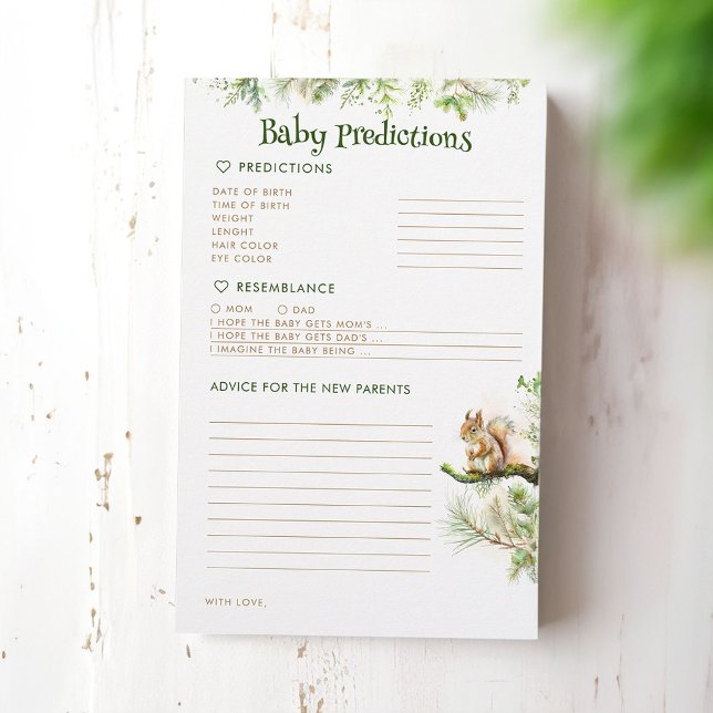 Papier Prédictions et conseils pour bébés Animaux des boi (Baby Predictions Woodland Animals Themed Game Cards)