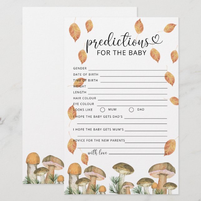 Papier Prédictions et conseils pour les champignons autom (Devant / Derrière)