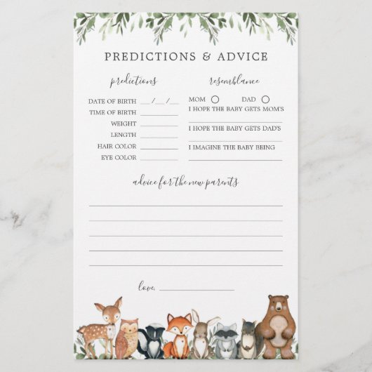 Papier Prédictions et conseils sur le Baby shower des boi (Devant)
