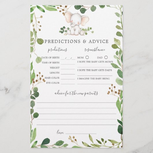 Papier Prédictions et conseils sur le Baby shower des élé (Devant)