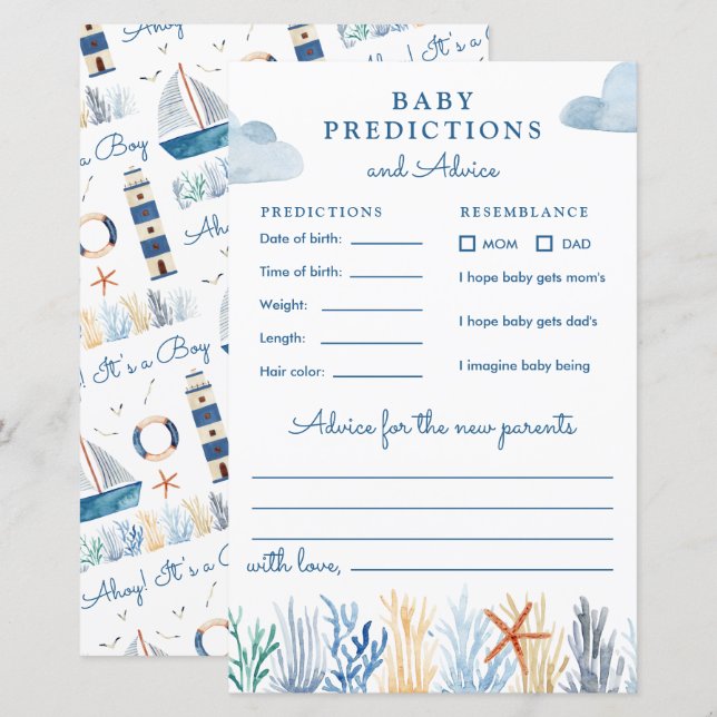 Papier Prédictions et conseils sur le Baby shower nautiqu (Devant / Derrière)