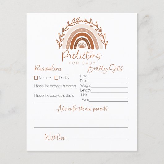 Papier Prédictions pour Baby Card, Boho Rainbow Game (Devant)
