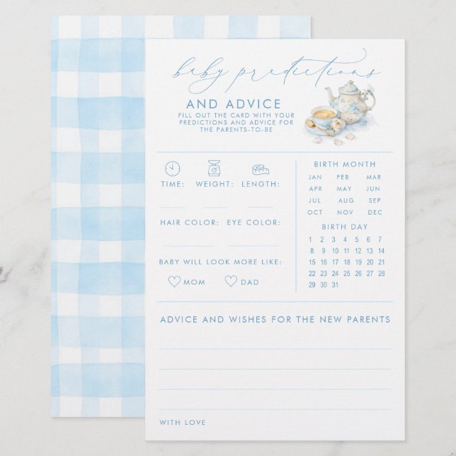 Papier Prédictions pour bébé & conseils Jeu de baby showe (Devant / Derrière)