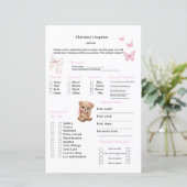 Papier Prédictions roses et jeu de conseils pour baptême (Debout devant)