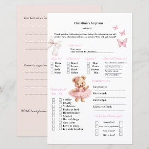Papier Prédictions roses et jeu de conseils pour le baptê
