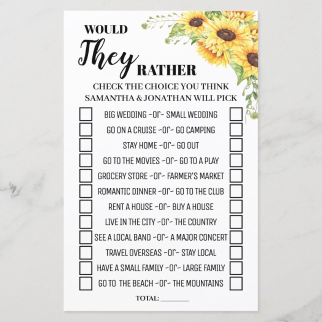 Papier Préféreraient-ils douche jeu anglais espagnol (Devant)