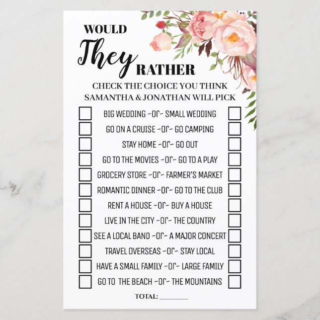 Papier Préféreraient-ils douche jeu anglais espagnol (Devant)