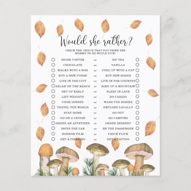 Papier Préférerait-Elle - Jeu de Baby Shower Champignons  (Devant)